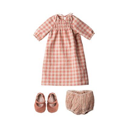 MAILEG Plaid dress with accessories - size 5
