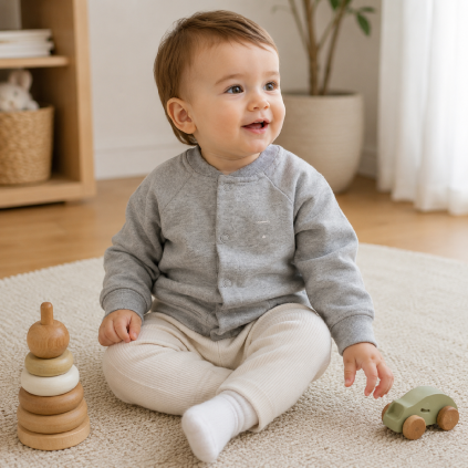 Baby Baseball Cardigan GOTS Grey Melange