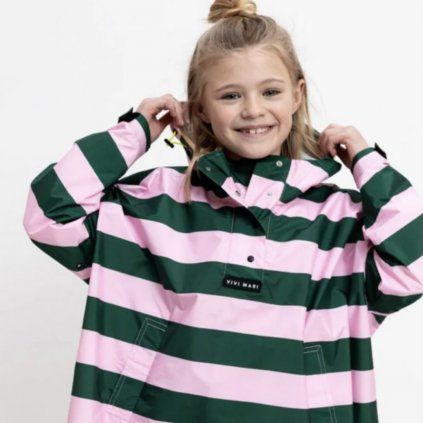 VIVI MARI Dětský kabát do deště Bolt stripes Green/rose