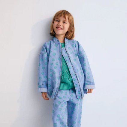THE NEW SOCIETY Dětský džínový bomber Smiley - Light blue