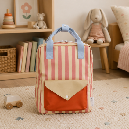 STICKY LEMON Backpack medium Envelope - stripes coral pink + sandy yellow