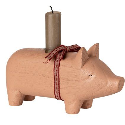 MAILEG Dřevěný svícen Prasátko medium - rose S25