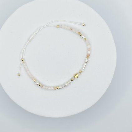 ANISE Náramek Pearls heart gold - Růžový opál