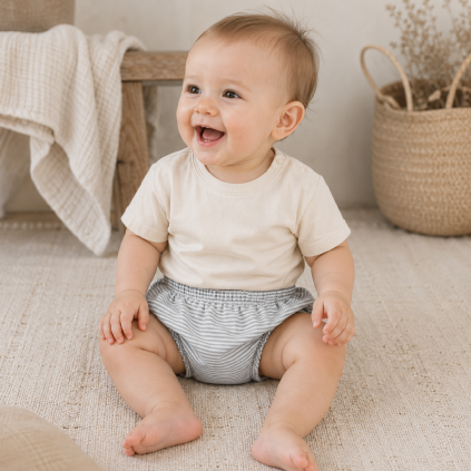 GRAY LABEL Kraťasy Baby Bloomer GOTS - Stone Grey - Cream