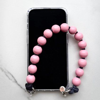 LE STUDIO Mini korálkový popruh na telefon – růžová a šedá