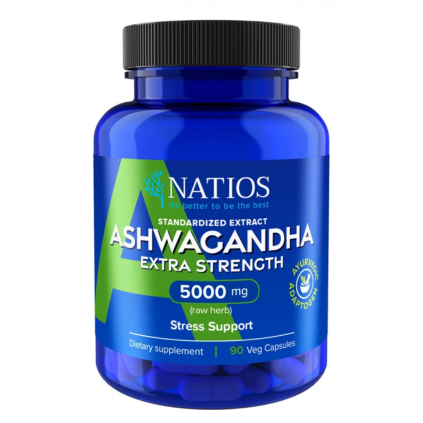 NATIOS Ashwagandha Extract, 5000 mg, Extra Strength, 90 veganských kapslí
