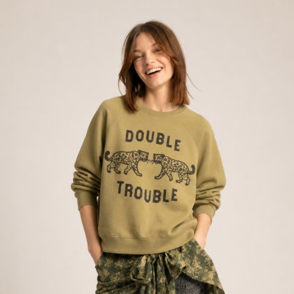 SISTERS DEPARTMENT Fitted sweatshirt Kakhi w/ "double trouble" print