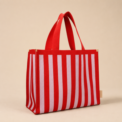 THE STICKY SIS CLUB Taška shopper Knittedstripes - cerise + ballet