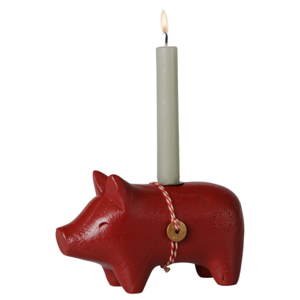 MAILEG Dřevěný svícen Pig small (1)