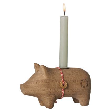 MAILEG Dřevěný svícen Pig small (2)