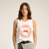 SISTERS DEPARTMENT Sleeveless round neck top Ecru w/ "here comes trouble" print