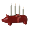 MAILEG Dřevěný svícen Pig Advent medium red S26 (1)